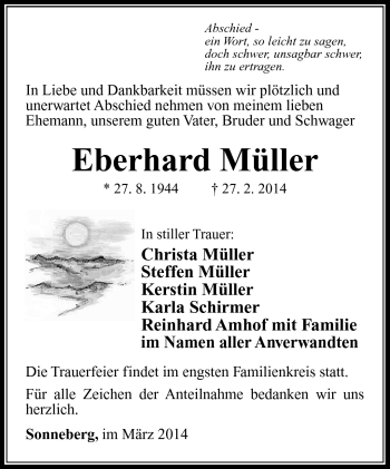 Traueranzeige von Eberhard Müller von Südthüringer Presse