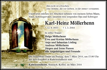 Traueranzeige von Karl-Heinz Möllerhenn von Südthüringer Presse