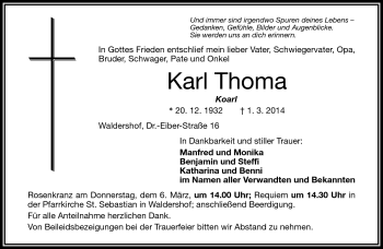 Traueranzeige von Karl Thoma von Frankenpost
