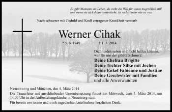 Traueranzeige von Werner Cihak von Neue Presse Coburg