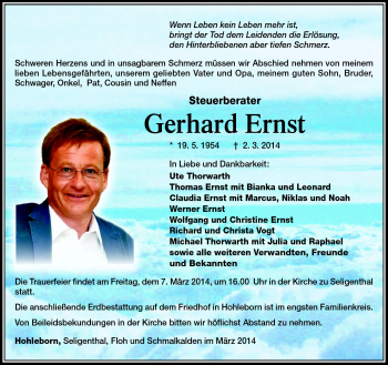 Traueranzeige von Gerhard Ernst von Südthüringer Presse