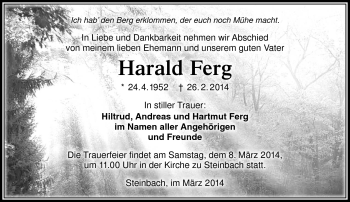 Traueranzeige von Harald Ferg von Südthüringer Presse