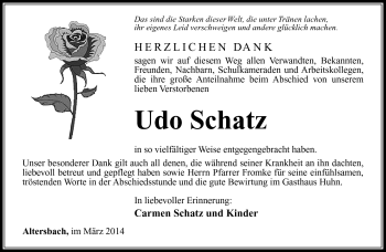 Traueranzeige von Udo Schatz von Südthüringer Presse