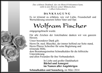 Traueranzeige von Wolfram Fischer von Südthüringer Presse