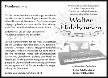 Traueranzeige von Walter Holzhausen von Südthüringer Presse