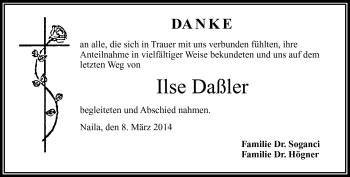 Traueranzeige von Ilse Daßler von Frankenpost