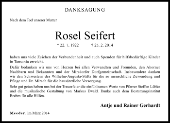 Traueranzeige von Rosel Seifert von Neue Presse Coburg