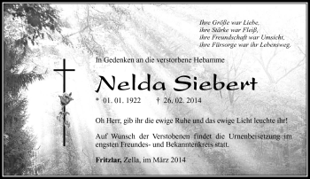 Traueranzeige von Nelda Siebert von Südthüringer Presse
