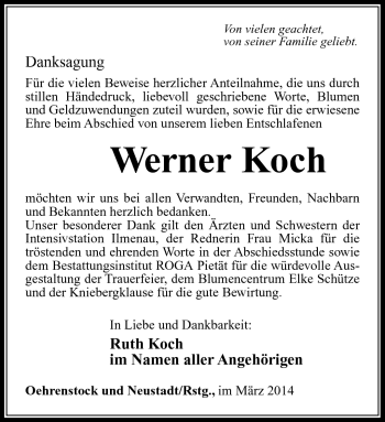Traueranzeige von Werner Koch von Südthüringer Presse