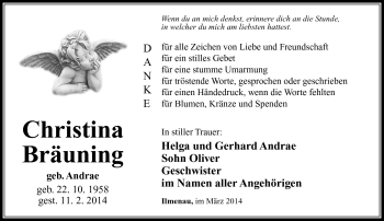 Traueranzeige von Christina Bräuning von Südthüringer Presse