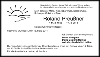 Traueranzeige von Roland Preußner von Frankenpost