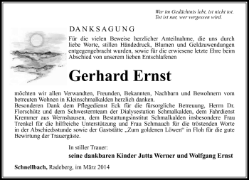 Traueranzeige von Gerhard Ernst von Südthüringer Presse