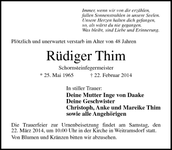 Traueranzeige von Rüdiger Thim von Neue Presse Coburg