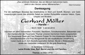 Traueranzeige von Gerhard Möller von Südthüringer Presse