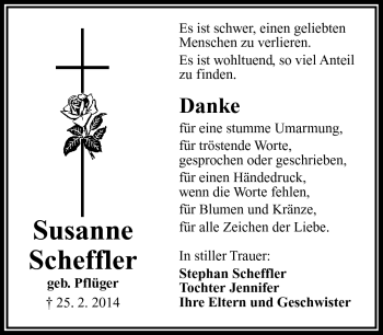 Traueranzeige von Susanne Scheffler von Frankenpost