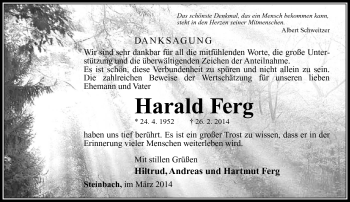 Traueranzeige von Harald Ferg von Südthüringer Presse