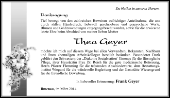 Traueranzeige von Thea Geyer von Südthüringer Presse