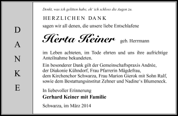 Traueranzeige von Herta Keiner von Südthüringer Presse
