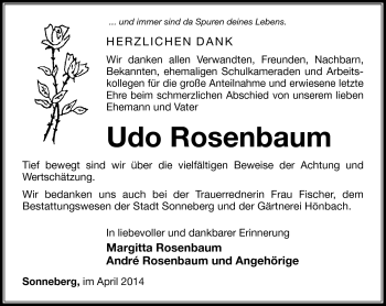 Traueranzeige von Udo Rosenbaum von Südthüringer Presse