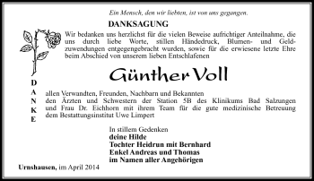 Traueranzeige von Günther Voll von Südthüringer Presse