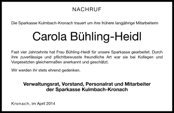 Traueranzeige von Carola Bühling-Heidl von Neue Presse Coburg