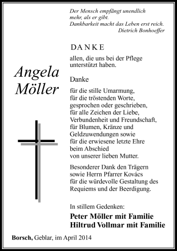 Traueranzeige von Angela Möller von Südthüringer Presse