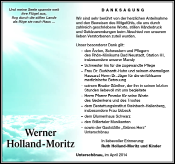 Traueranzeige von WErner Holland-Moritz von Südthüringer Presse