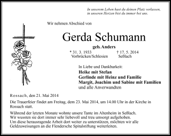 Traueranzeige von Gerda Schumann von Neue Presse Coburg
