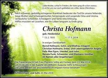 Traueranzeige von Christa Hofmann von Südthüringer Presse