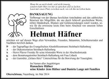 Traueranzeige von Helmut HÄFNER von Südthüringer Presse