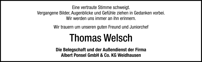  Traueranzeige für Thomas Welsch vom 17.07.2014 aus Neue Presse Coburg