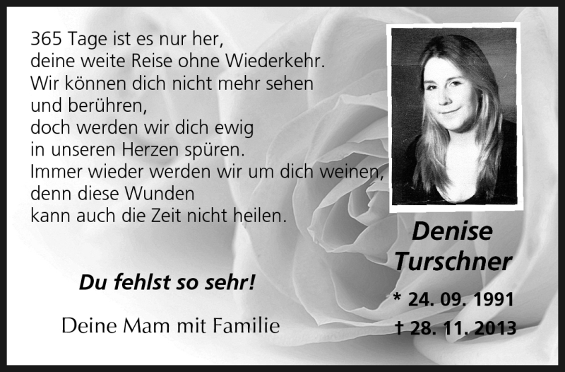  Traueranzeige für Denise Turschner vom 28.11.2014 aus Neue Presse Coburg