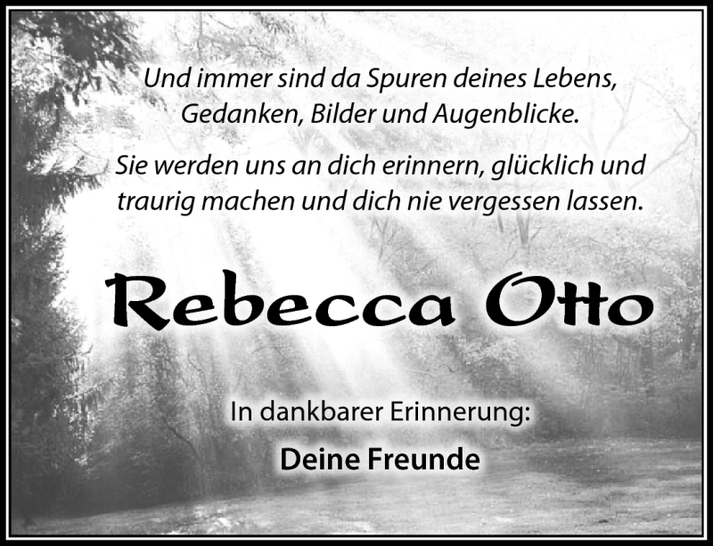  Traueranzeige für Rebecca Otto vom 03.12.2014 aus Südthüringer Presse