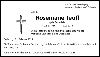 Traueranzeige von Rosemarie Teufel von Neue Presse Coburg