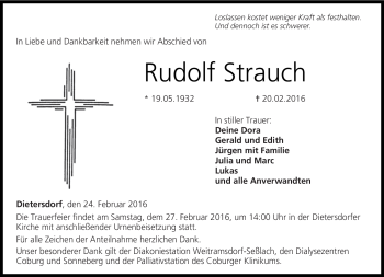 Traueranzeige von Rudolf Strauch von Neue Presse Coburg