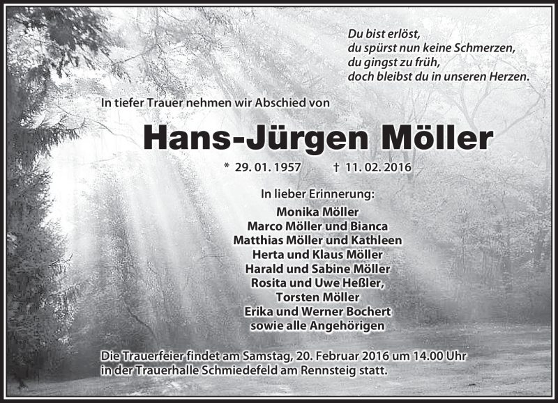  Traueranzeige für Hans-Jürgen Möller vom 18.02.2016 aus Südthüringer Presse