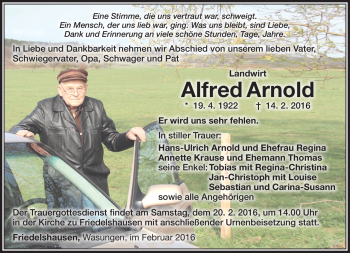 Traueranzeige von Alfred Arnold von Südthüringer Presse