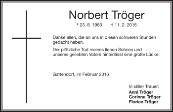 Traueranzeige von Tröger Norbert von Frankenpost