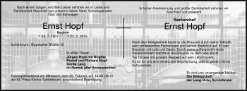 Traueranzeige von Ernst Hopf von Frankenpost