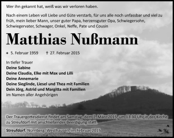 Traueranzeige von Matthias Nußmann von Südthüringer Presse