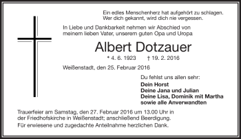Traueranzeige von Albert Dotzauer von Frankenpost