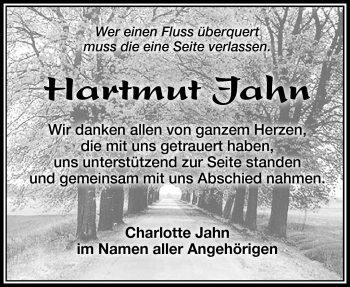 Traueranzeige von Hartumt Jahn von Südthüringer Presse