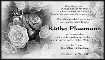 Traueranzeige von Käthe Plaumann von Südthüringer Presse