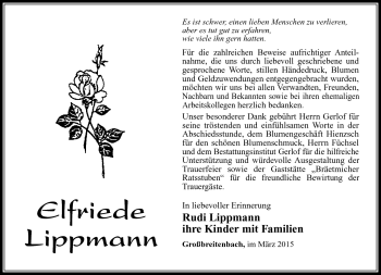 Traueranzeige von Elfriede Lippmann von Südthüringer Presse
