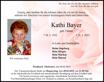 Traueranzeige von Kathi Bayer von Neue Presse Coburg