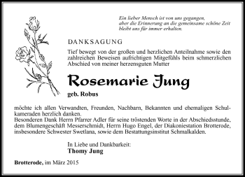 Traueranzeige von Rosemarie Jung von Südthüringer Presse