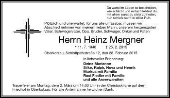 Traueranzeige von Heinz Mergner von Frankenpost