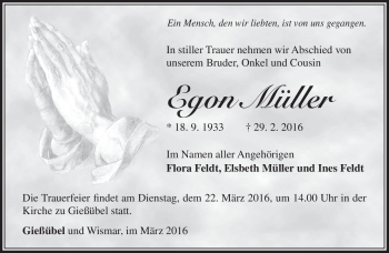 Traueranzeige von Egon Müller von Südthüringer Presse