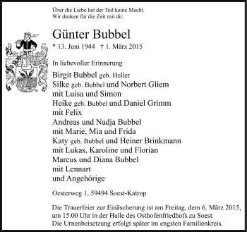Traueranzeige von Günter Bubbel von Südthüringer Presse