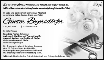 Traueranzeige von Günter ´Beyersdörfer von Südthüringer Presse